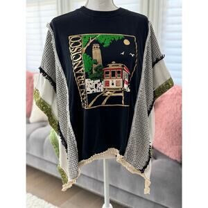 NWT Handmade  and Upcycled San Francisco Cable Car Poncho One Size 1-2 DAY SHIP